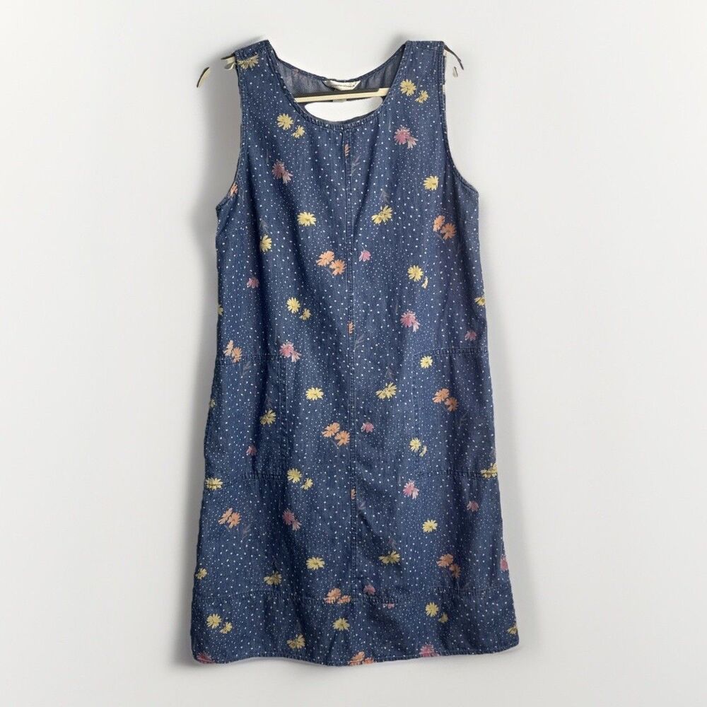 Cottagecore Denim Jumper dress size S Polka Dots Flowers
